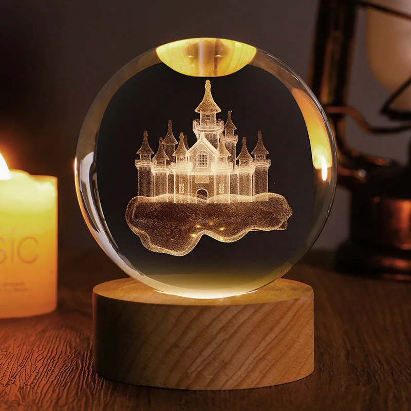 Globo Decorativo Crystal Castle , Esfera de Vidro Gravada a Laser em 3d. MDUG (base em Tom Quente, 60 Mm)