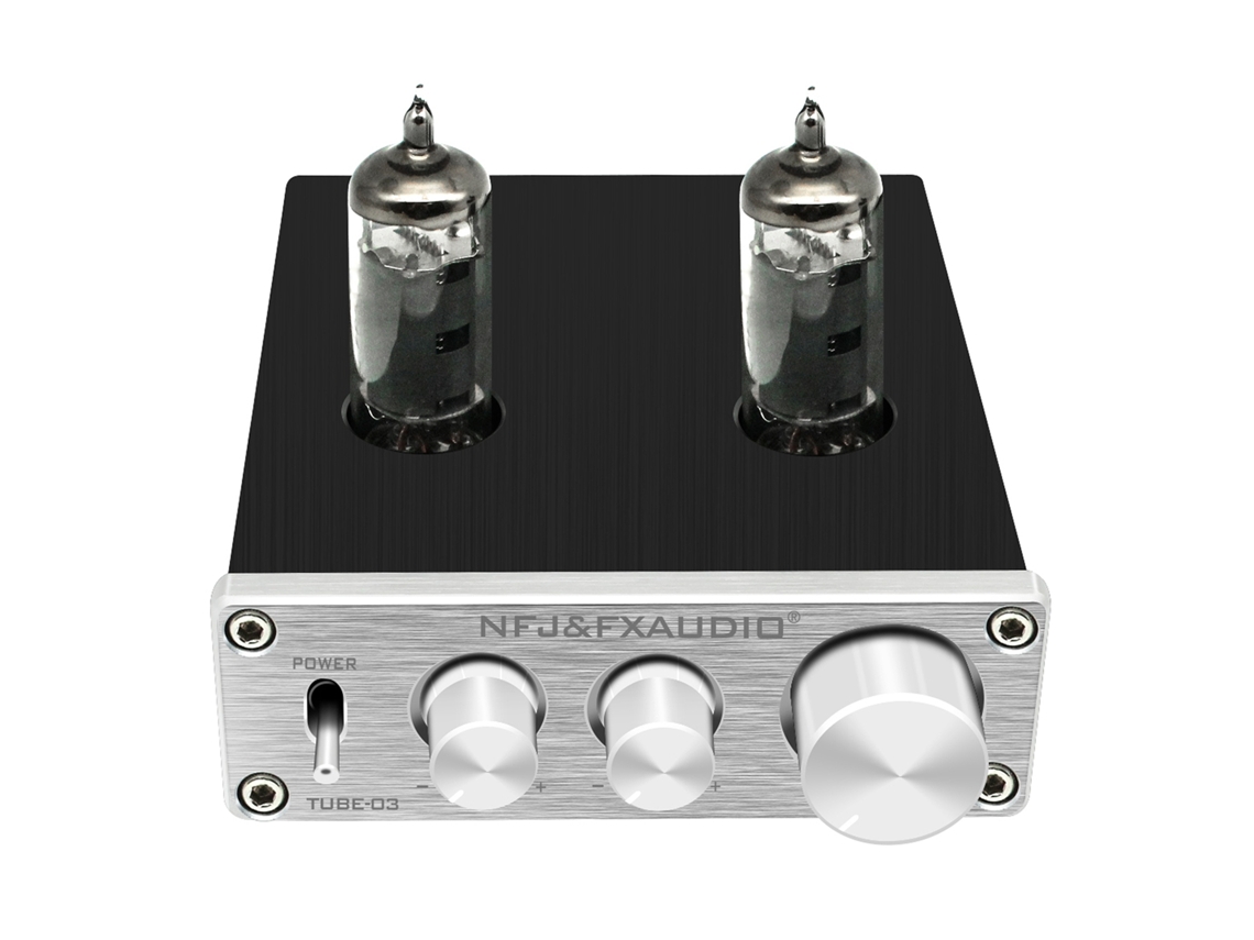Aetheria fx audio Tube 03 Pré amplificador Hifi Mini com Tubo de Vácuo 6k4 Ajuste de Agudos e Graves Prata Plug Uk