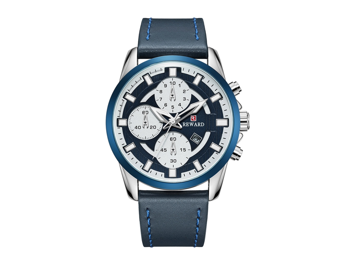 Reloj De Cuarzo Para Hombre Con Correa De Cuero, Calendario, Casual Y Empresarial (blanco Azul)