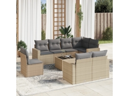 Vidaxl 9 Pcs Conjunto De Sofás P/ Jardim Com Almofadões Vime Pe Bege