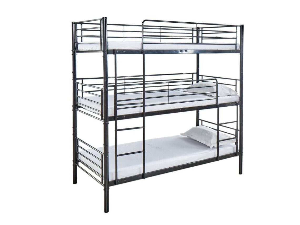 Beliche Triplo 90Cm Metal Preto 2 Colchões 90X190Cm SALDOSYSTOCKS