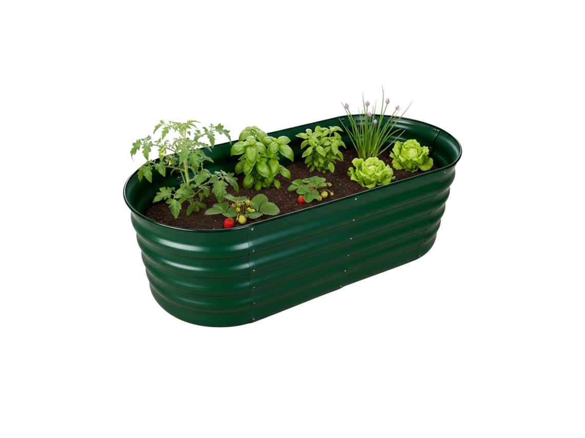 Relaxdays Canteiro Elevado, Metal Galvanizado, Ervas E Legumes, A X L X P: 45 X 150 X 60 Cm, Canteiro Oval, Verde
