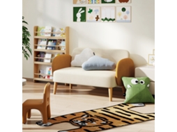 Sofá Compacto De Dois Lugares Em Veludo Creme, 130x74x76 Cm, Com Braços E Pés De Madeira, Suporta Até 240 Kg