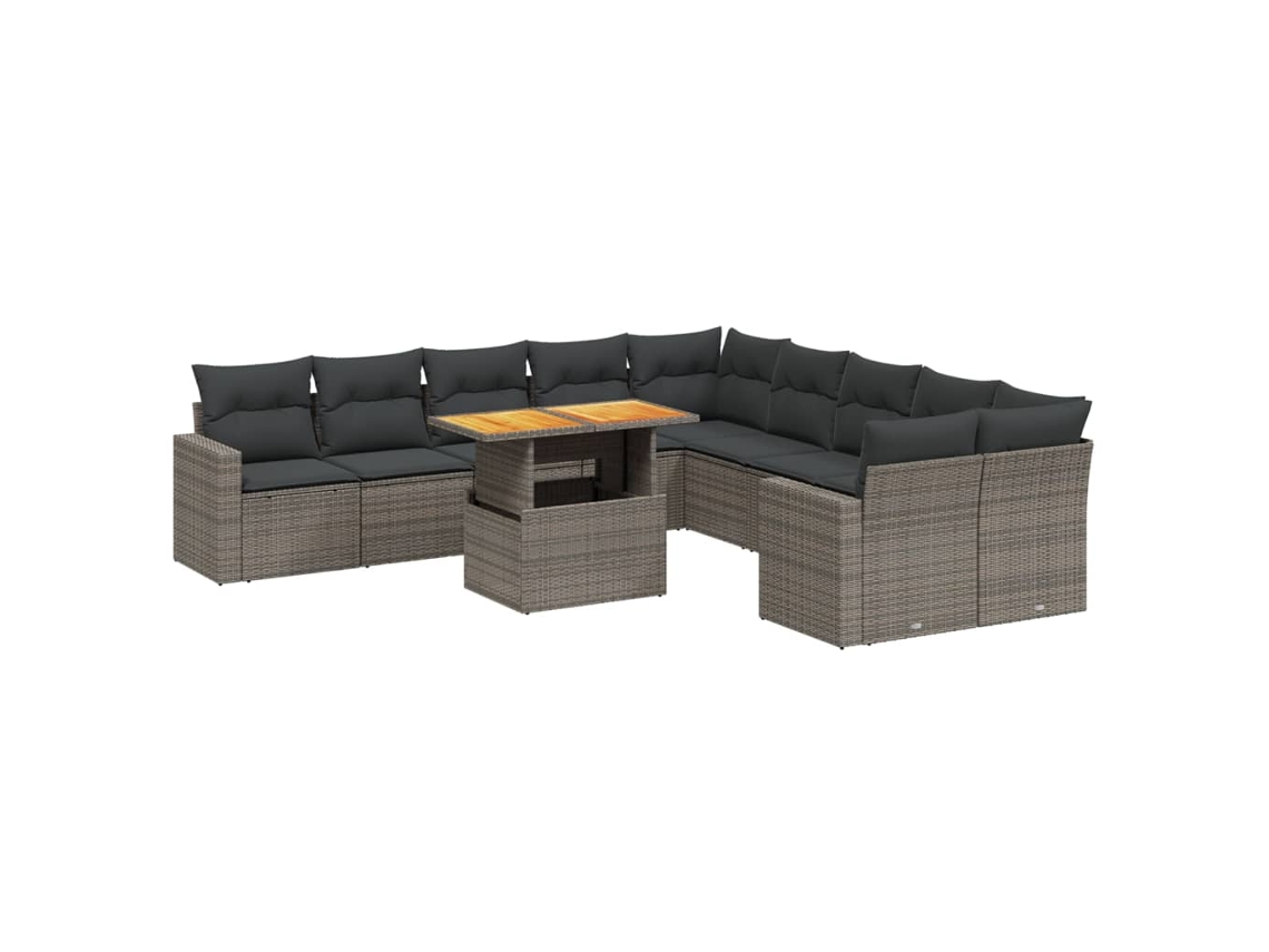 Conjunto de 11 Sofás de Jardim com Almofadas Vime Pe Cinza MAISON EXCLUSIVE