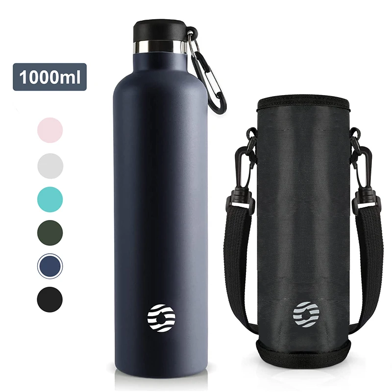 (azul Marinho, 1000 Ml) Garrafa Térmica De Aço Inoxidável, Chaleira Esportiva, Isolamento A Vácuo, À Prova De Vazamento, Livre De Bpa