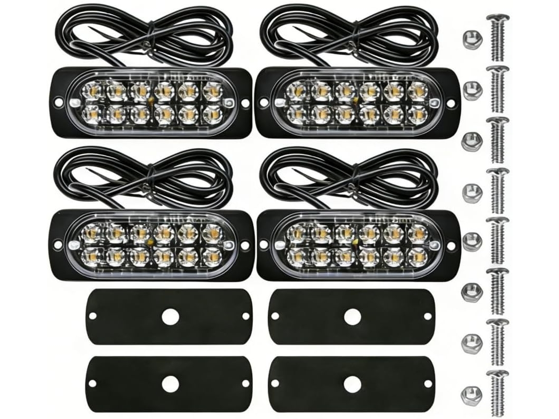Barra De Luzes Estroboscópicas Led, 12 Leds Âmbar, À Prova D Água Ip67 12-24v, Compatível Com Caminhões, Picapes, Suvs