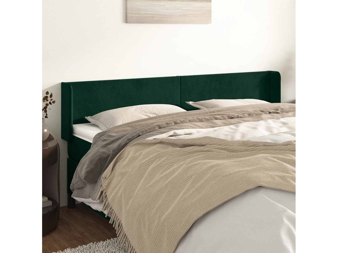 Cabeceira De Cama | Painel De Cama C/ Abas Veludo 203x16x78/88cm Verde-escuro