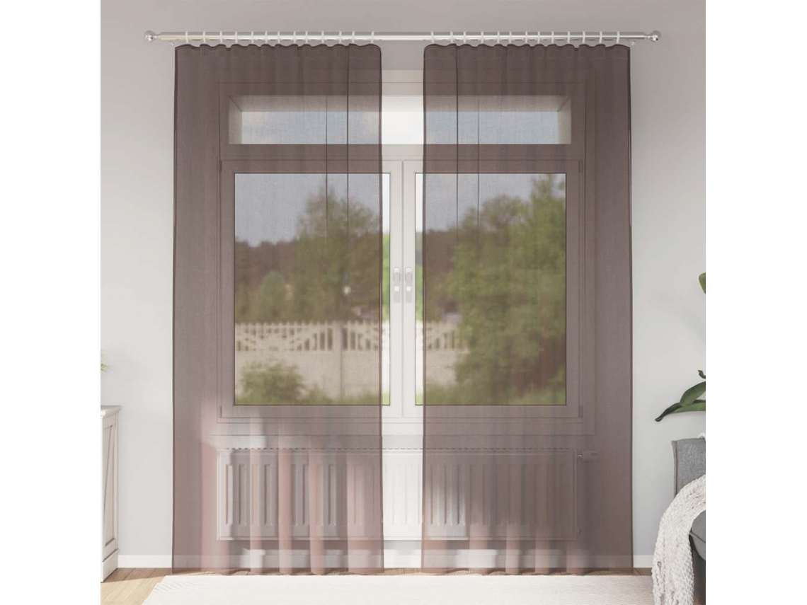 Vidaxl Cortinas De Voile Com Aba 2 Pcs Castanho