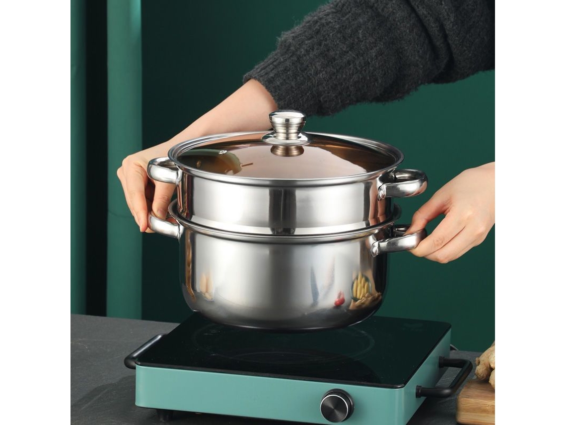 Panela A Vapor 2 Em 1 De Aço Inoxidável, Cesta De Vapor, Tampa De Vidro, Resistente E Durável