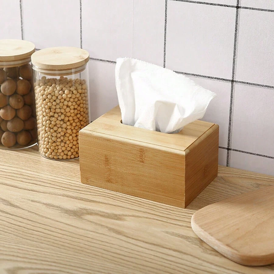 Porta Lenço Bambu Natural 16x12x8cm Mesa