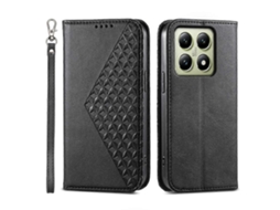 Capa Magnética Em Couro De Bezerro Com Textura De Grade Cúbica Para Xiaomi 17 Pro