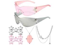 Óculos De Sol Retro Sem Fio - Óculos De Sol Feminino/masculino - Multicolor - Inclui Gravetos - De Alta Qualidade - Plástico - Perfeito Para Festa - Ó