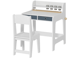 Escrivaninha Infantil Com Cadeira, 2 Gavetas De Tecido E Porta-copos, 62,8x55,6x73,8cm, Branca