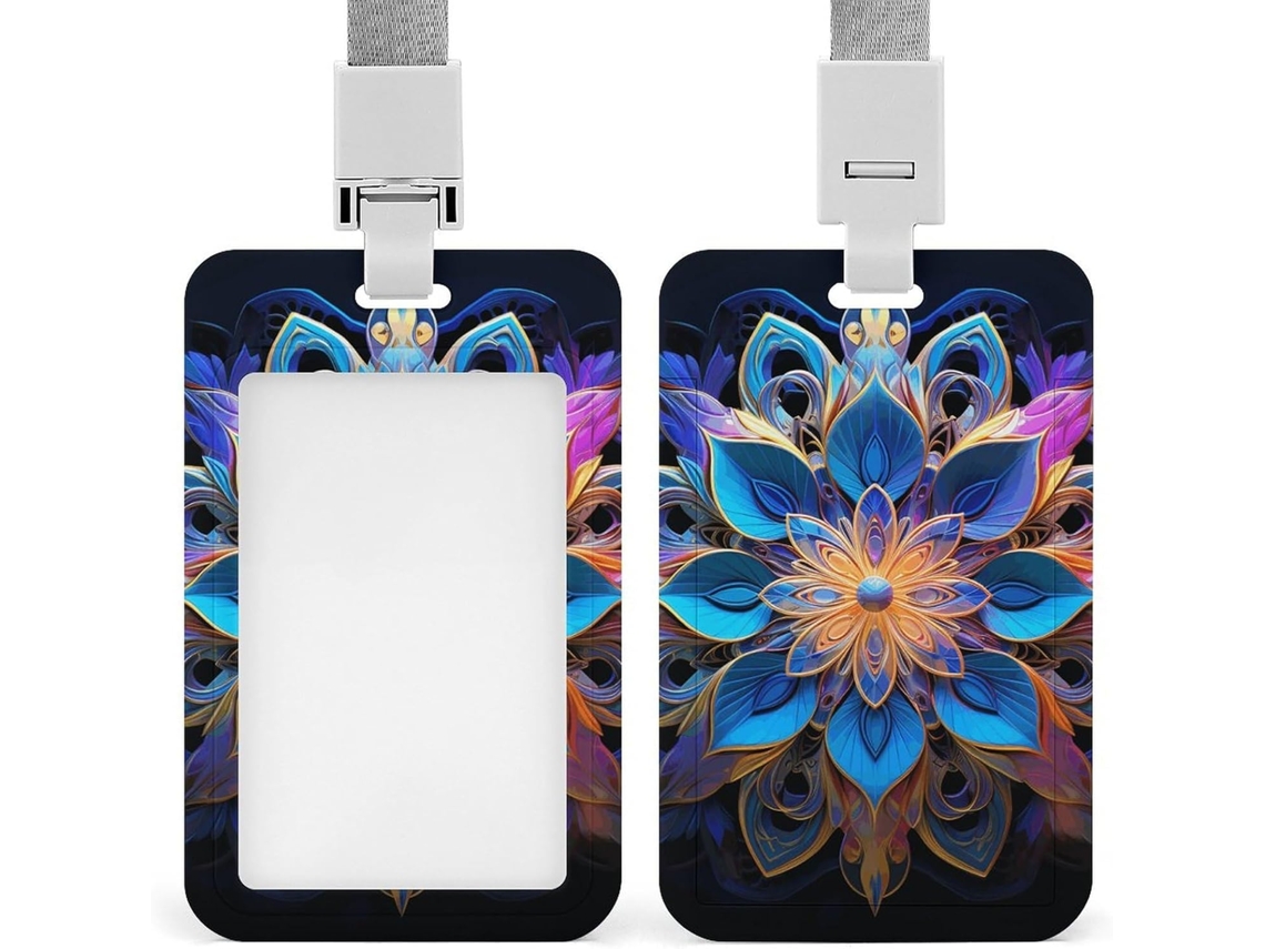 Porta Crachá Retangular Com Design De Mandala, Vertical, Com Cordão, Protetor De Cartão À Prova D Água Escritório