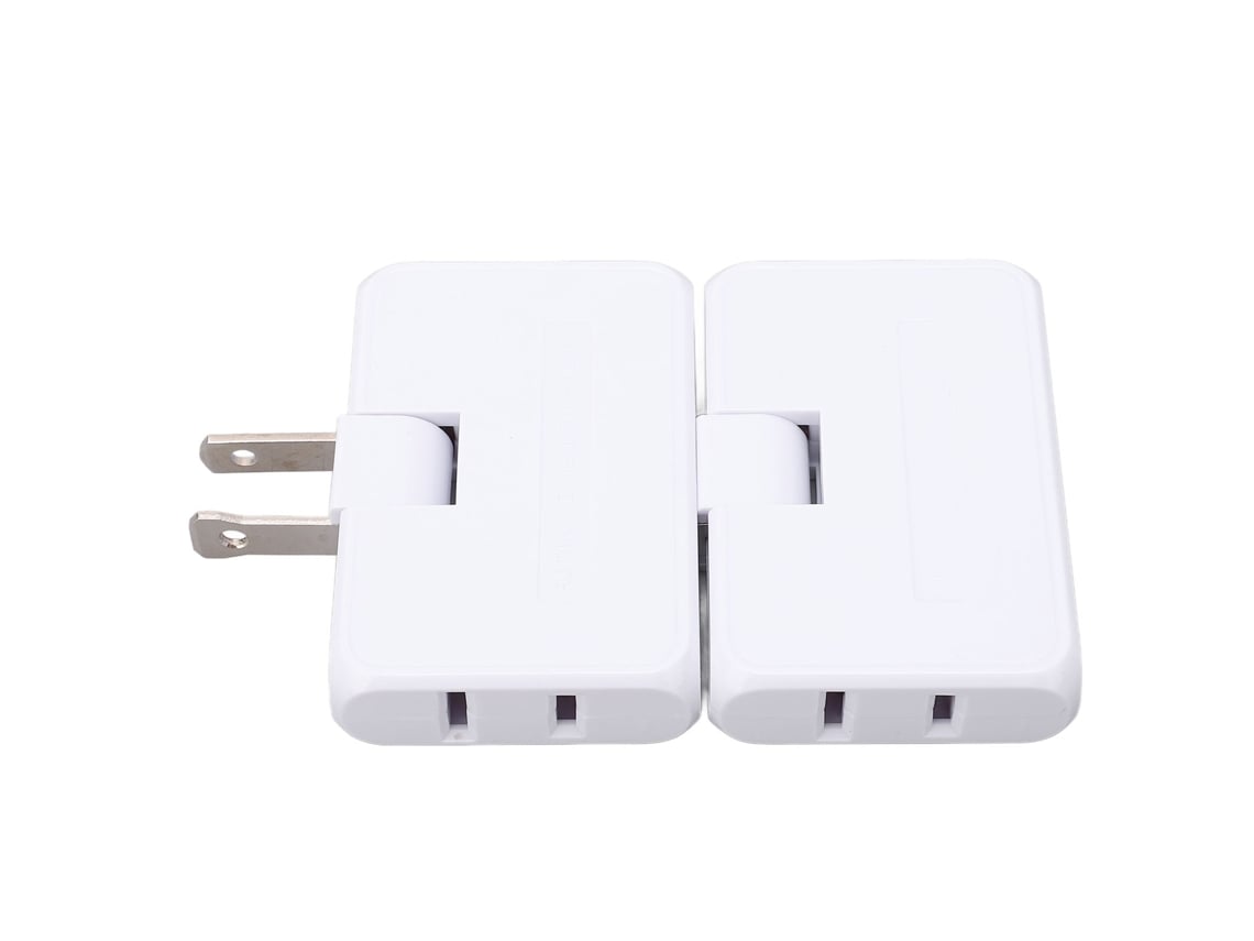 Extensor de tomada de parede plana de 3 vias com 2 pinos e etiqueta giratória, 110-240 V (pacote com 2)