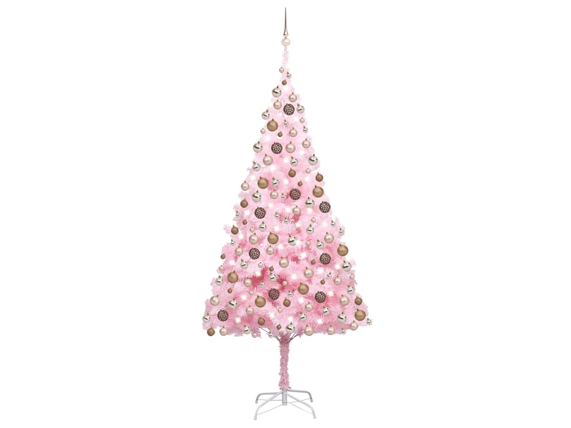 Árvore Natal VIDAXL artificial pré-iluminada c/ bolas PVC rosa