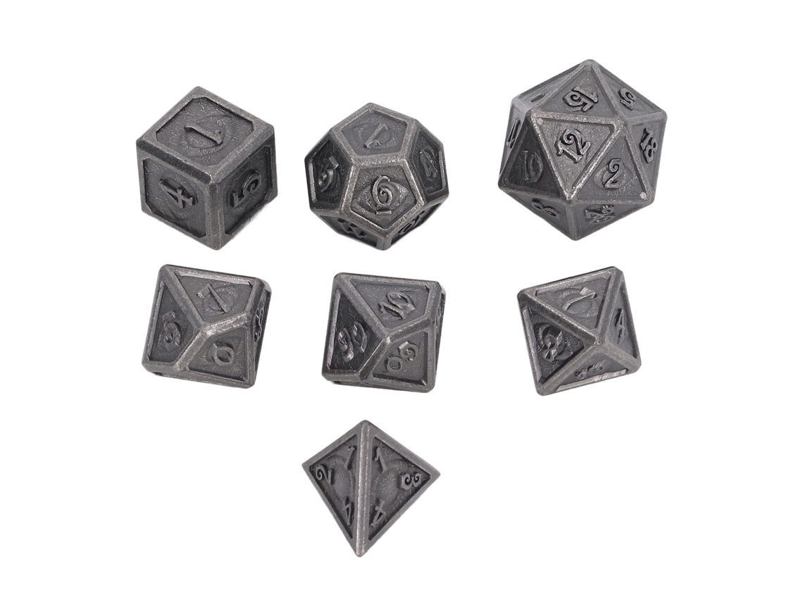 Primerox 7 Peças Dados de Rpg Metal Poliedricos Padrões Gravados Números Claros para Jogos de Mesa Tipo 1