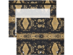 Nécessaire com 3 Ilhós Reforçados para Fichário de Argolas Conjunto 2 Unidades Estampa Floral Vintage Preto