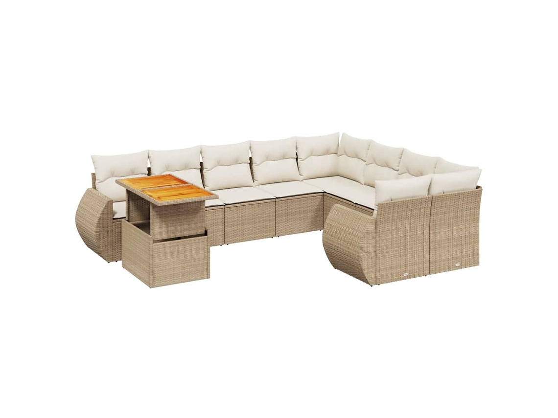 Conjunto de 10 Sofás para Jardim com Almofadões Vime Pe Bege MAISON EXCLUSIVE