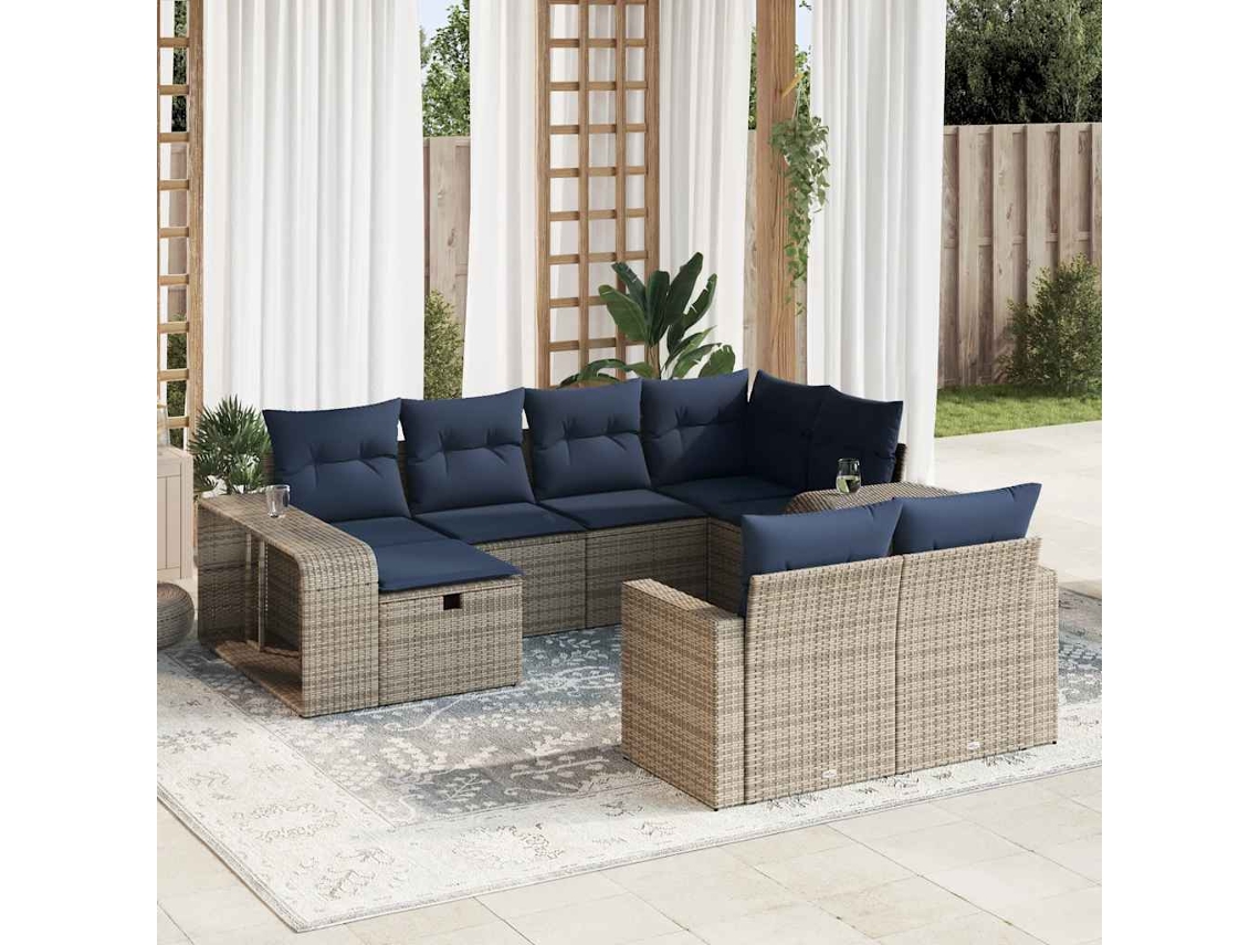 Vidaxl 10 Pcs Conjunto Sofás de Jardim C/ Almofadões Vime Pe Cinzento