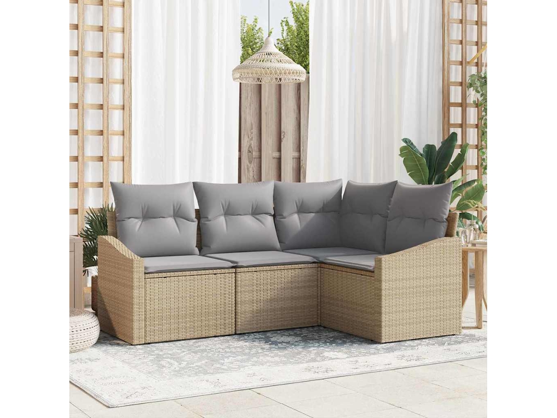 Vidaxl Conjunto De Sofá De Jardim 4 Unid. Bege E Cinza Claro Vime Pe