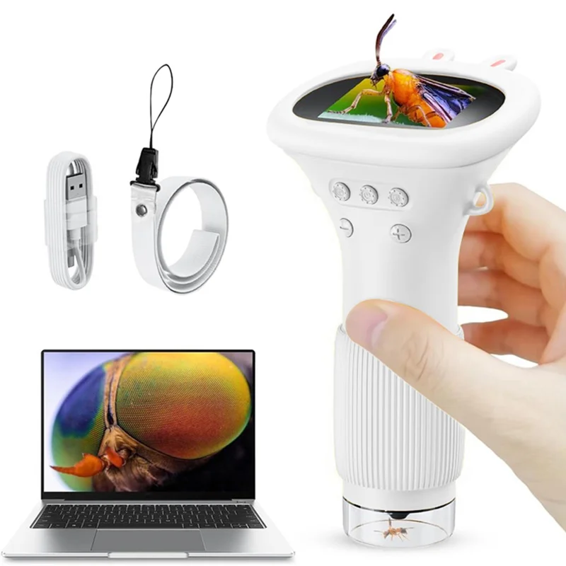 Microscópio Halinuia Para Crianças Digital 1000x Zoom 2mp 8 Led Screen 2 Polegadas (branco, Portátil, Ciência E Educação)