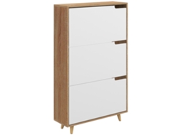 Sapateira CHEZMOI com 3 portas basculantes e prateleira ajustável (72x24x119cm) em natural e branco