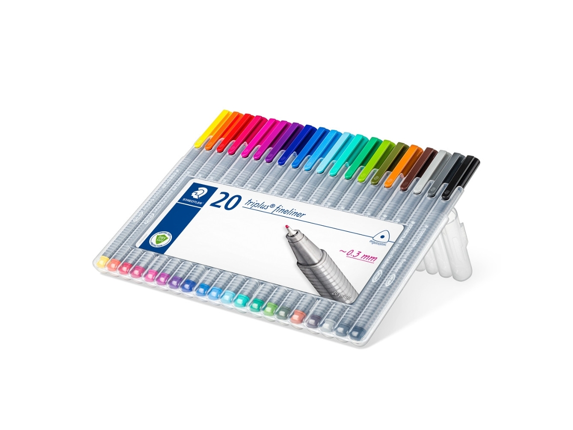 Caneta de Fibra, de Ponta Fina Triplus, 20 Cores Cinza AQUAFORGE