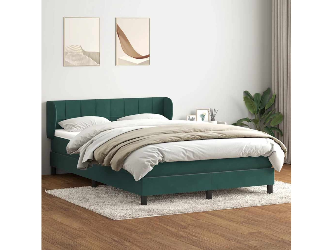 Cama Com Molas/colchão 160x220 Cm Veludo Verde-escuro