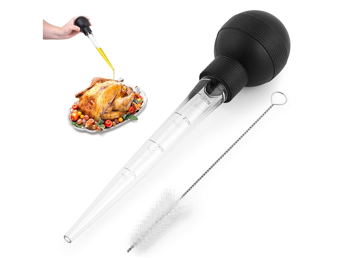 Baster De Peru Com Escova De Limpeza - Baster De Seringa De Qualidade Alimentar Para Cozinhar E Regar Com Bulbo Redondo Removível