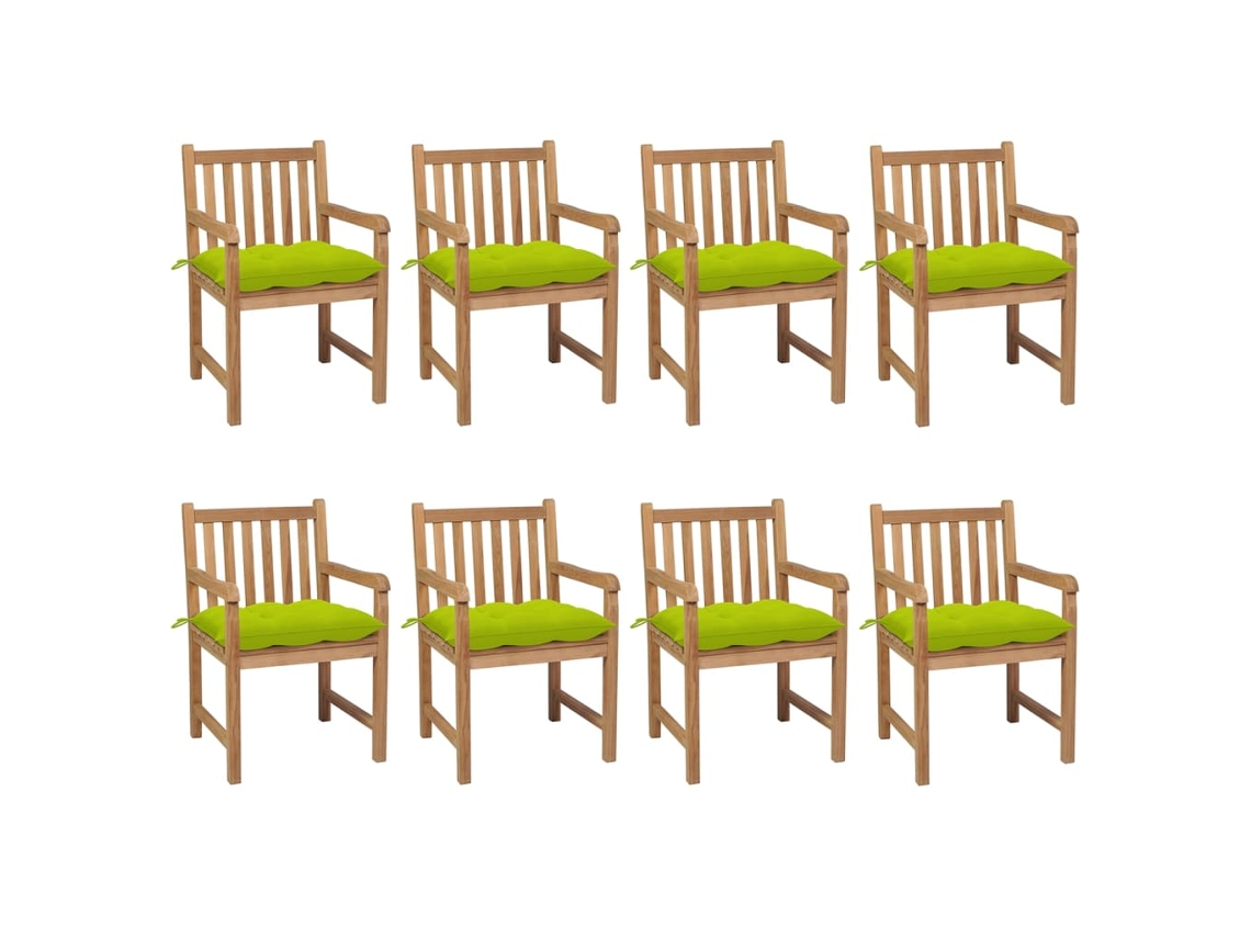 Vidaxl Cadeiras De Jardim Almofadões Verde Brilhante 8 Pcs Teca Maciça