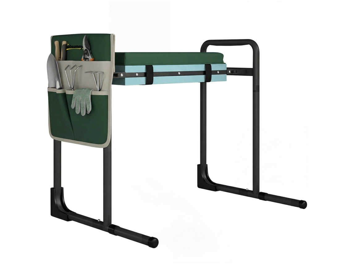 Banco e Joelheira de Jardim Acolchoados, Pernas de Aço Extensíveis, Carga 150kg