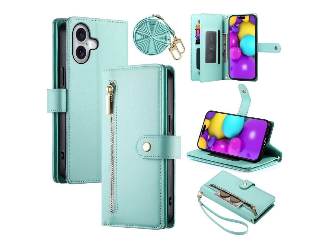 Capa Em Couro Pu À Prova De Queda, Com Pega Para Apple Iphone 16 - Verde Menta