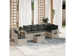 Vidaxl 7 Pcs Conj. Sofás Jardim Com Almofadões Vime Pe Cinzento-claro