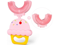 Escova de Dentes Infantil em Formato U, com Cabeça Silicone Macio Premium, Limpeza Oral 360°, Ideal para Criança S 2 a 6 Anos, Rosa. GOKOCO