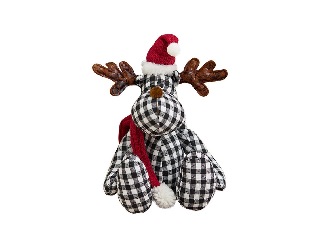 Rena De Tecido Xadrez Preto E Branco, Decoração De Natal, Macia E Resistente