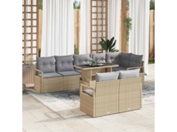 Vidaxl Conjunto De Sofá De Jardim 9 Pcs Bege E Cinzento Claro Vime Pe