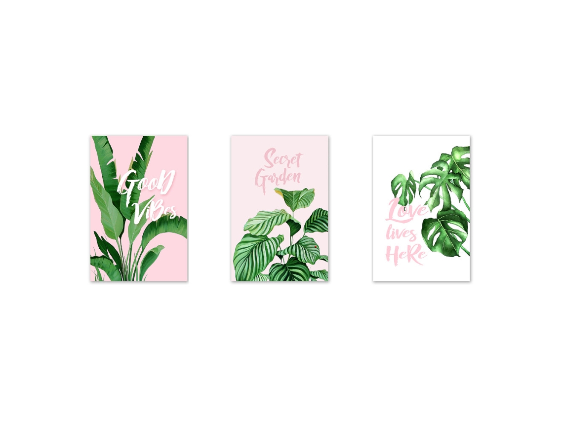 Laxiscreed Trio De Quadros De Pinturas A Óleo Com Folhas Verdes Em Estilo Minimalista Nórdico Moderno