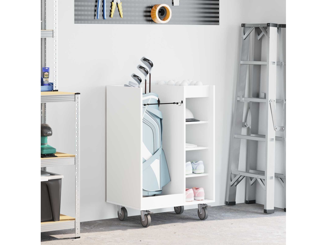 Vidaxl Armário De Golfe Com Roda Liso Branco 65 X 45 X 98 Cm