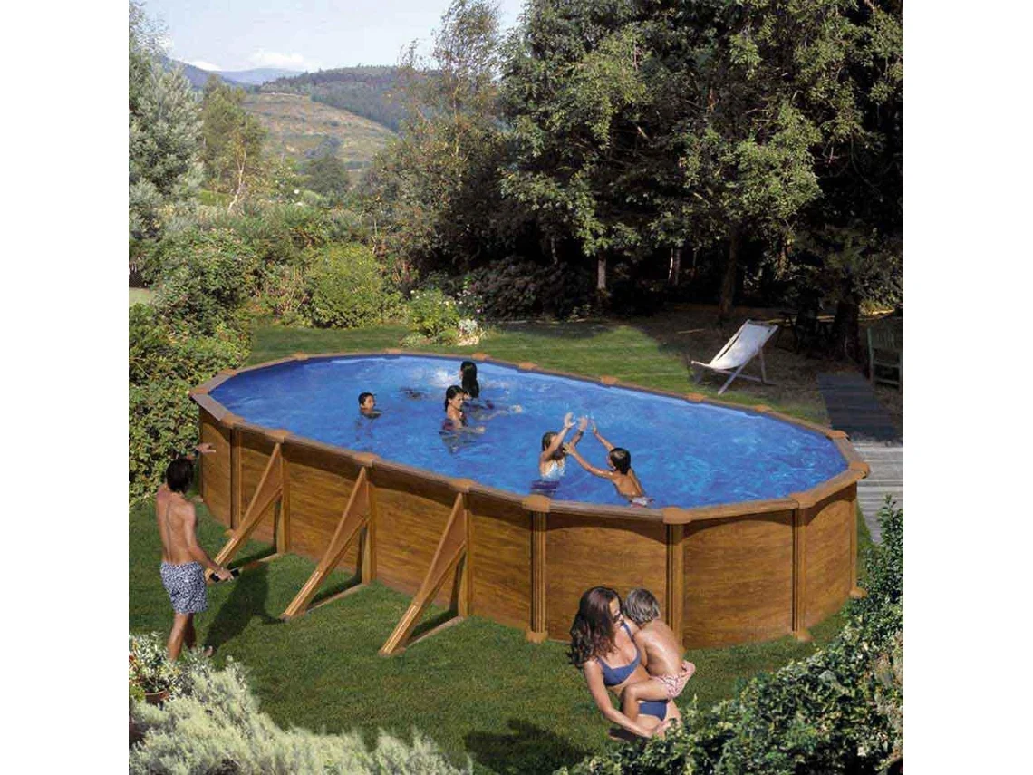 Piscina de Aço GRE Imitação de Madeira (550x132 cm)