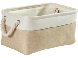 Cestos Organizadores De Tecido Dobráveis - Pequeno Armário - Cesto Com Corda Para Brinquedos - Guarda-roupa (caqui Claro/branco)