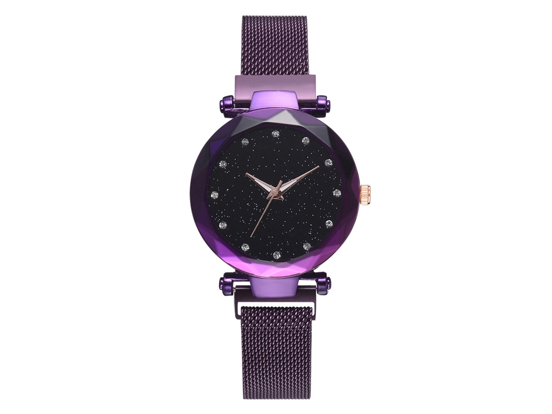 Relógio de Pulso Feminino Casual com Pulseira Magnética e Strass Decoração (roxo)