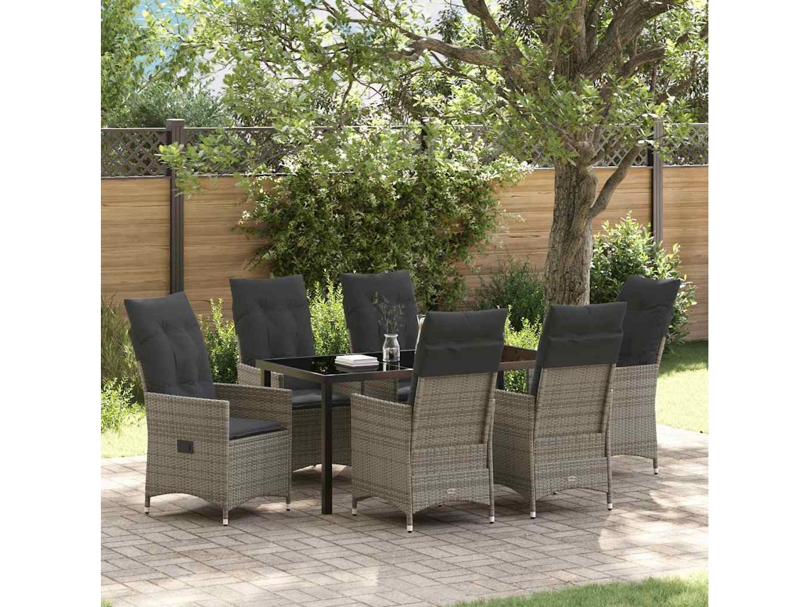 Vidaxl Conjunto de Jantar para Jardim 7 Pcs Cinzeto Vime Pe