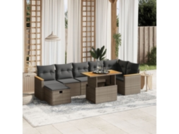 Vidaxl 8 Pcs Conjunto Sofás De Jardim C/ Almofadões Vime Pe Cinzento