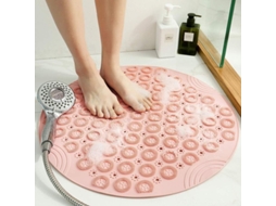 Tapete De Banho Redondo Rosa Com Massagem Antideslizante Lavável Na Máquina 55x55cm