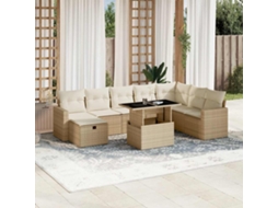Vidaxl 9 Pcs Conjunto De Sofás P/ Jardim Com Almofadões Vime Pe Bege