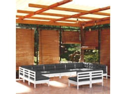 Vidaxl 12 Pcs Conj. Lounge De Jardim C/ Almofadões Pinho Maciço Branco