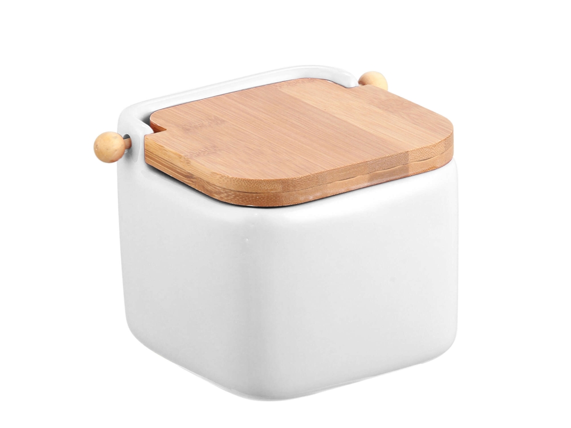 Saleiro Cerâmica E Bambu Branco Kasa