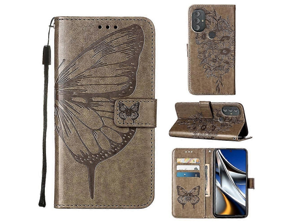 Capa De Couro Com Estampa De Borboleta Em Relevo Para Motorola Moto G Power 2022