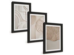 Composição De Quadros Padrões Abstratos Em Bege E Branco Espelharte (3 Peças 20x30 Cm)